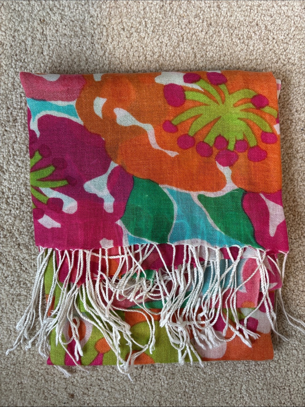 Lilly Pulitzer Tropical Floral Fringe Scarf in Pink, Orange, Green